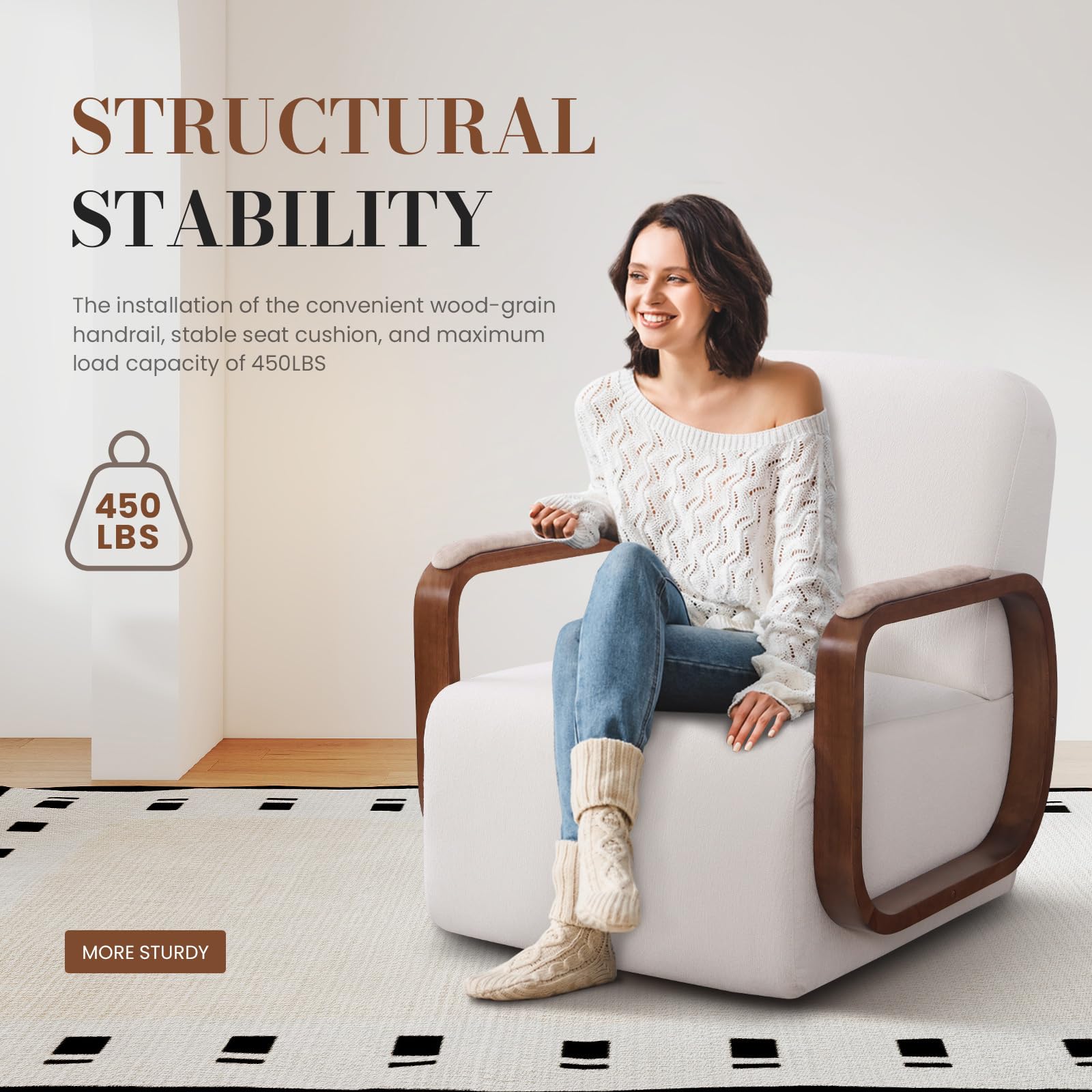 Swivel Accent Chair with Solid Wood Base