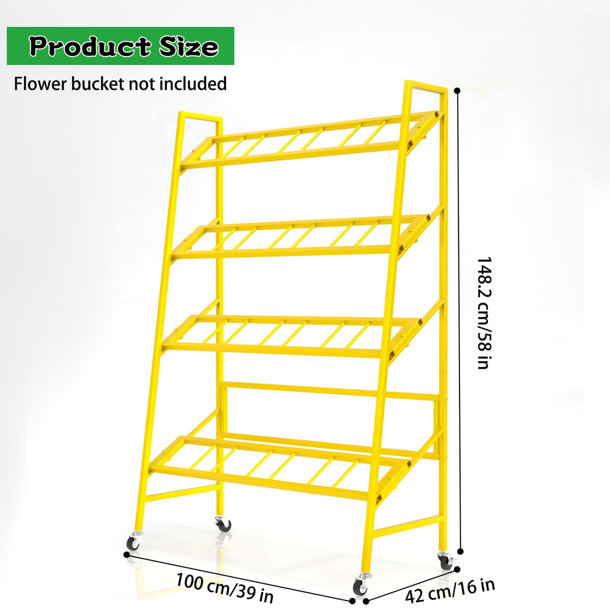 ztysn Flower Display Stand, 4 Tier Metal Plant Stand with 16 PCS Black Flower Buckets, Heavy Duty Moving Flower Cart Flower Rack, for Indoor Outdoor Patio, Garden, Living Room, Florist