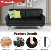 VAMEPOLE 60" Loveseat Sofa for Living Room, Mid Century Mini Black Couch, Tufted Leather Love Seat Furniture, Comfy Office 2 Seat, Small Couches for Small Spaces, Bedroom, Apartment