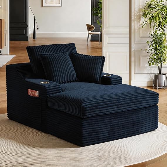 Oversized Chaise Lounge Chair with Cup Holder & Pillows