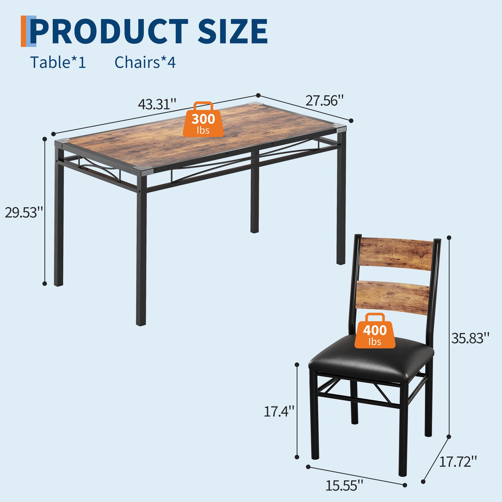 4-Person Dining Table Set with Upholstered Chairs