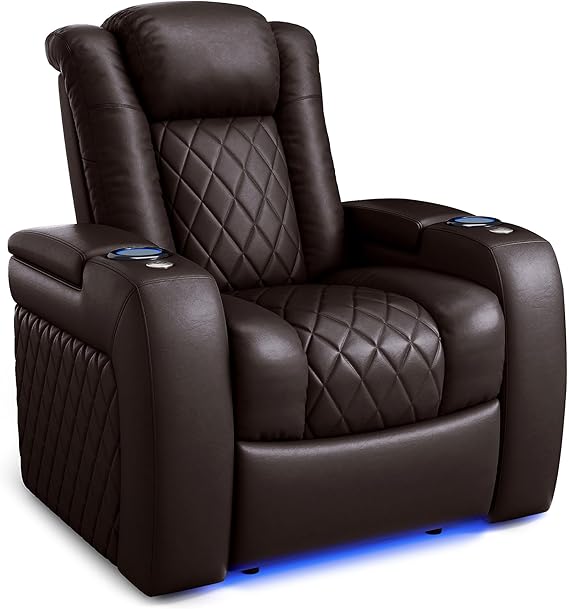 Tuscany Single Power Recliner – Top-Grain Leather, Cool Gel Memory Foam, RGB LED & USB Charging