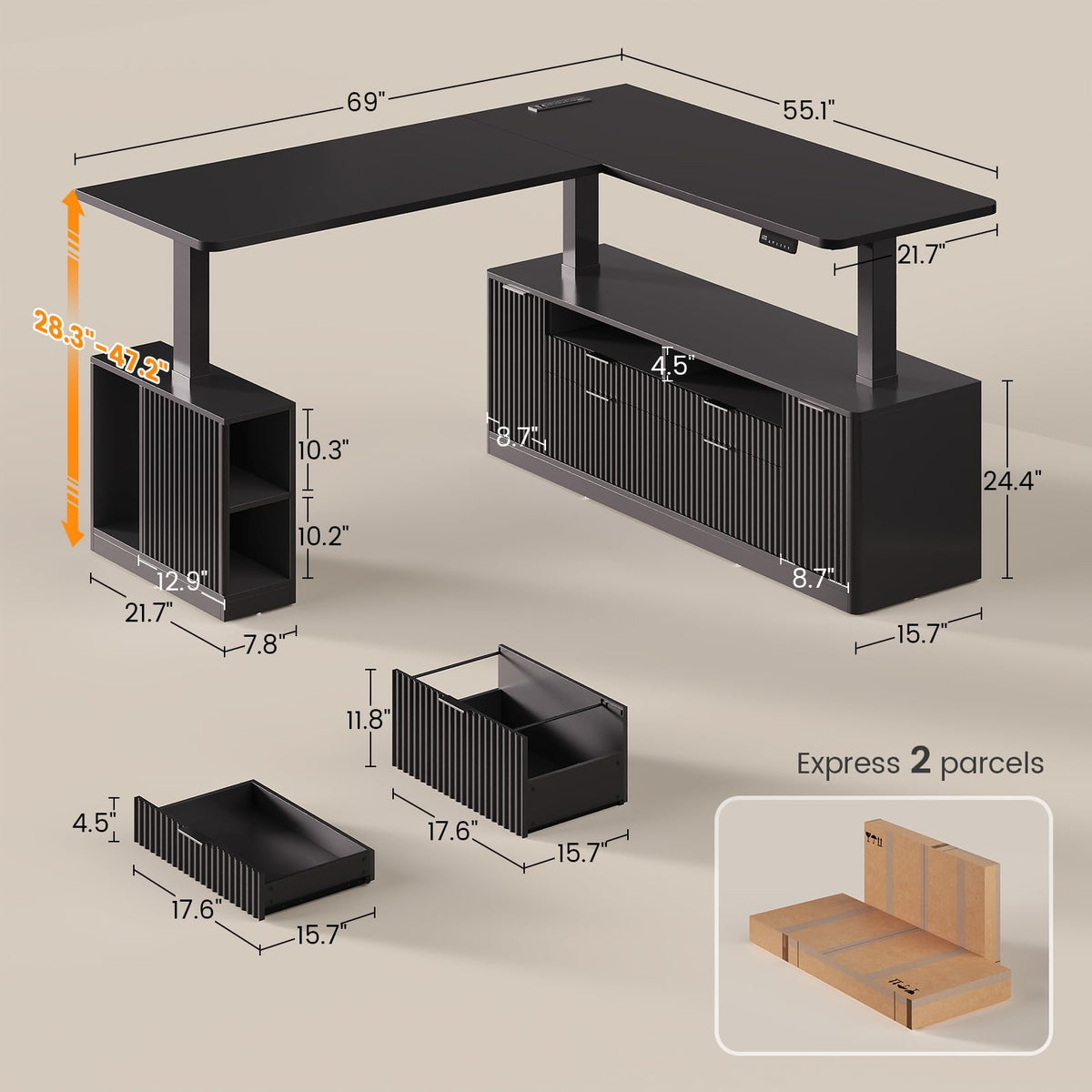 Fluted L-Shaped Standing Desk