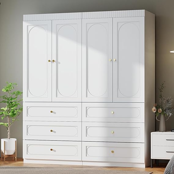 Wardrobe Armoire with Drawers & Fluted Doors