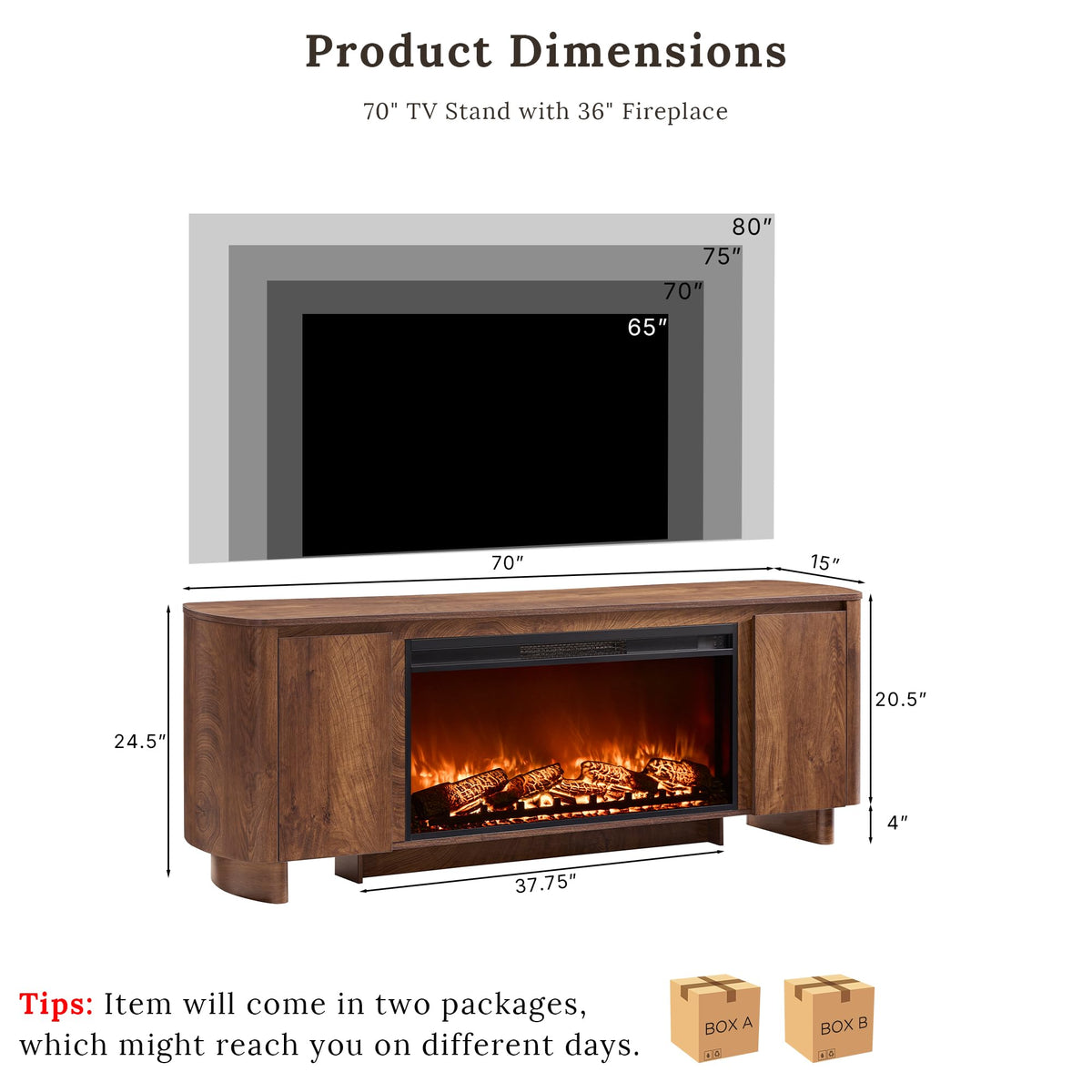 70" Fireplace Tv Stand for 80" TV with 36" Electric Fireplace,Storage