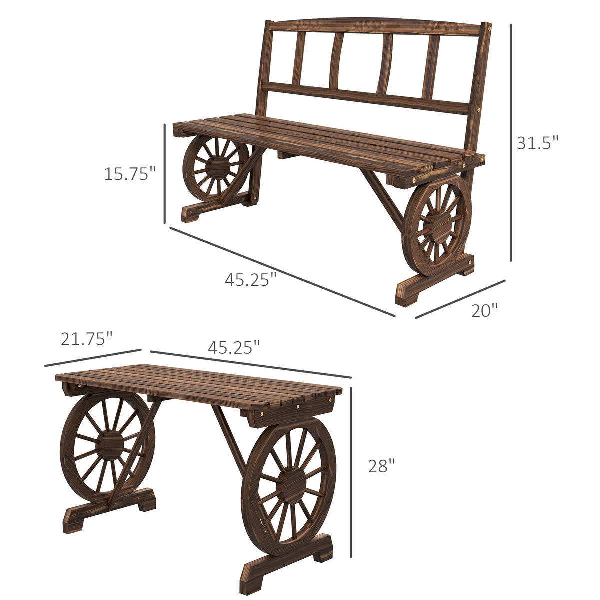 Outsunny Outdoor Table and Chairs for 4 People 3 Piece Carbonized