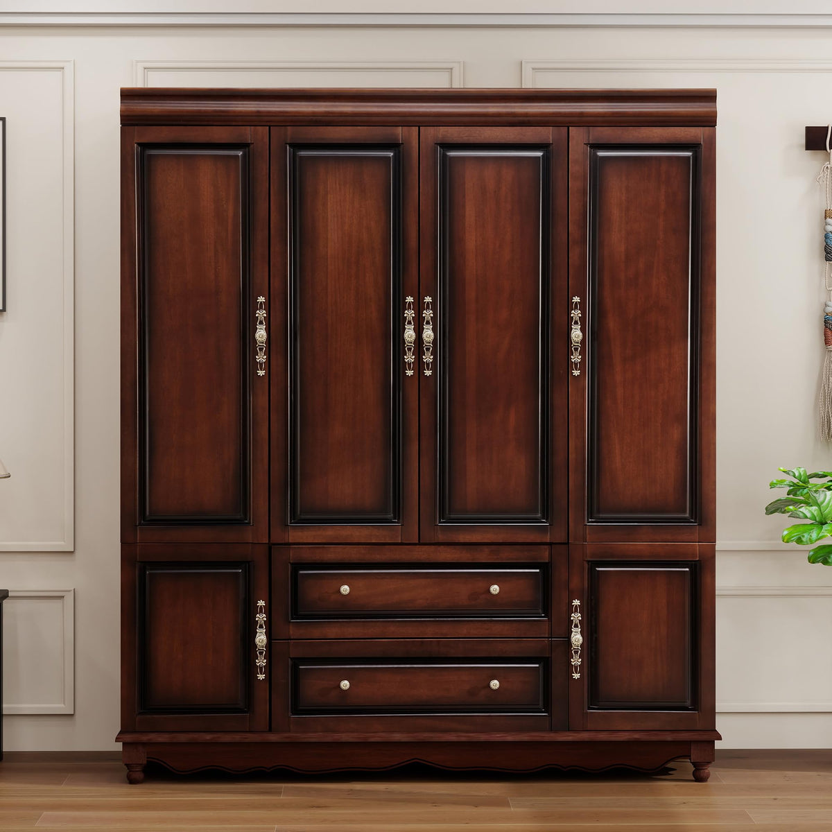TemkTuek Solid Wood Armoire:Wardrobe Closet with Drawers and Hanging Rod