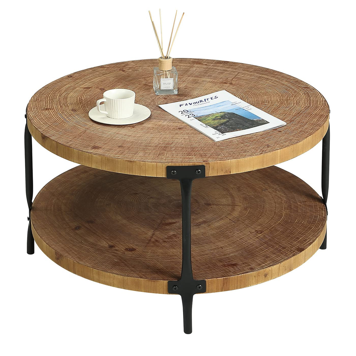 Round Two-Tier Wood Coffee Table