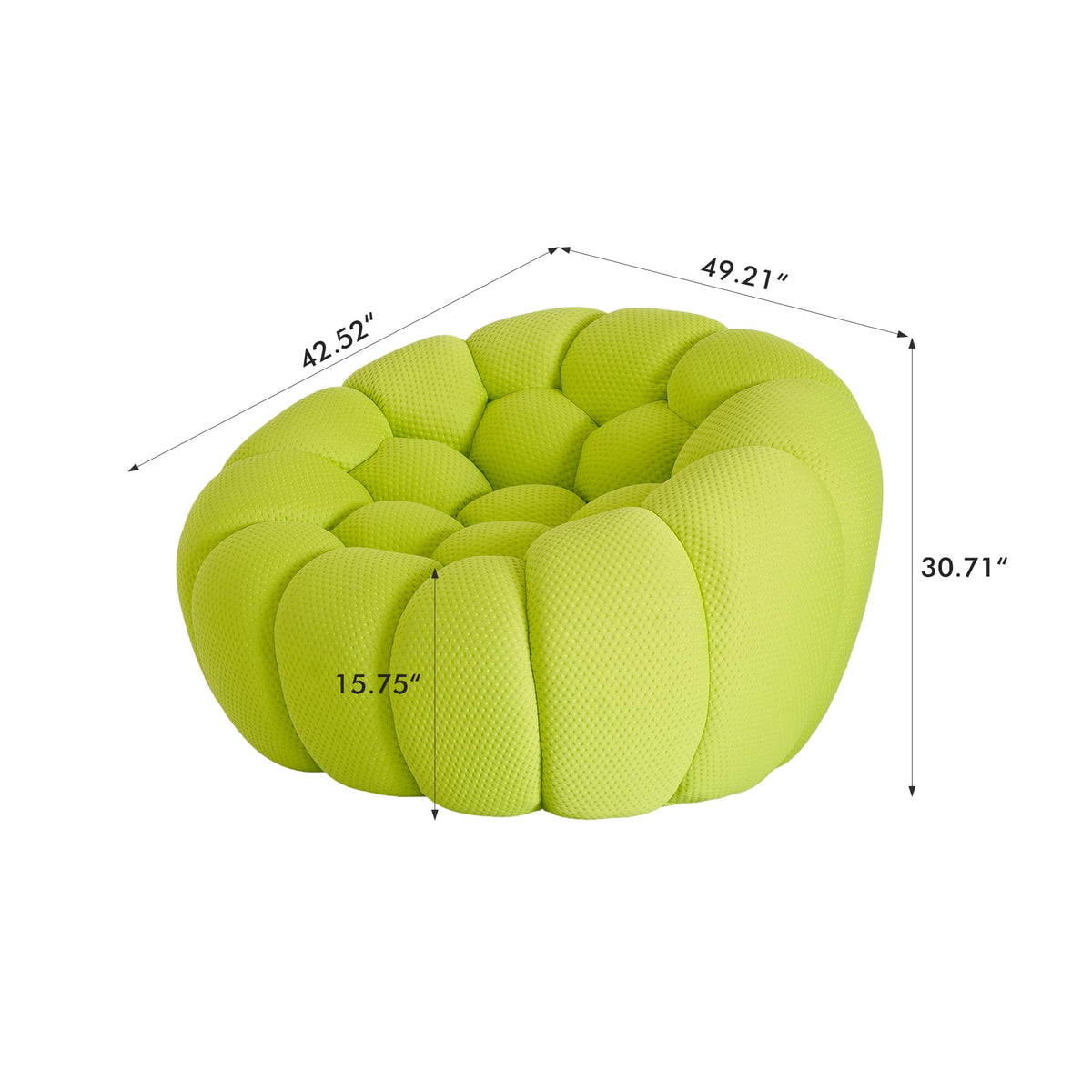 JACH Oversized Bubble Couch Chair, 49.21'' Modern Lazy Floor Sofa, Upholstered Mesh Fabric Bubble Sofa, 3D Honeycomb Shape Curved Couch for Living Room, Apartment, Small Space (Fluorescent Green)
