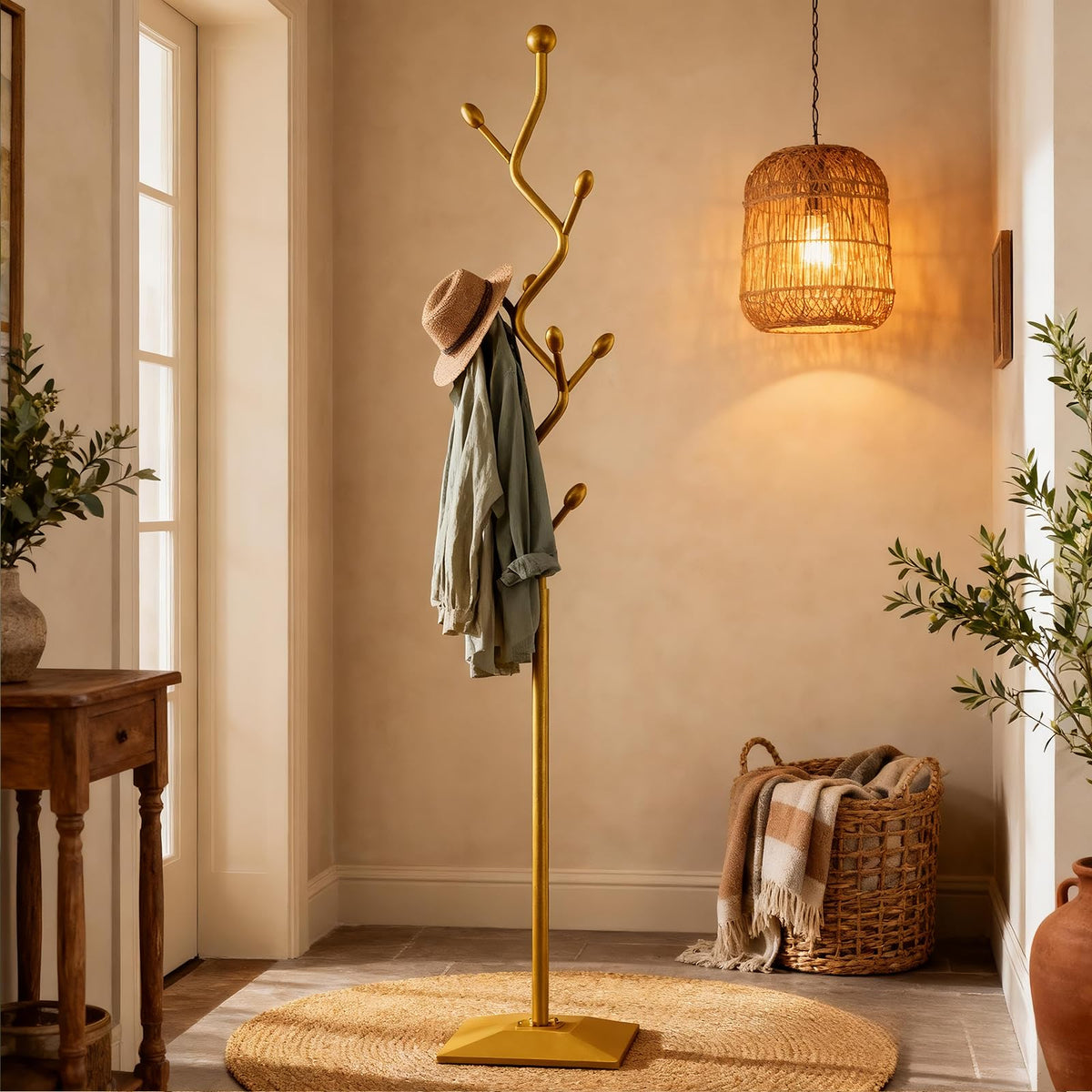 HAZHEYE Gold Coat Rack,Coat Tree Freestanding,Creative Design Tree Branch-look, Standing Coat Rack Coat Hanger Stand with Stury cast iron Base for Entryway, Hallway, Bedroom