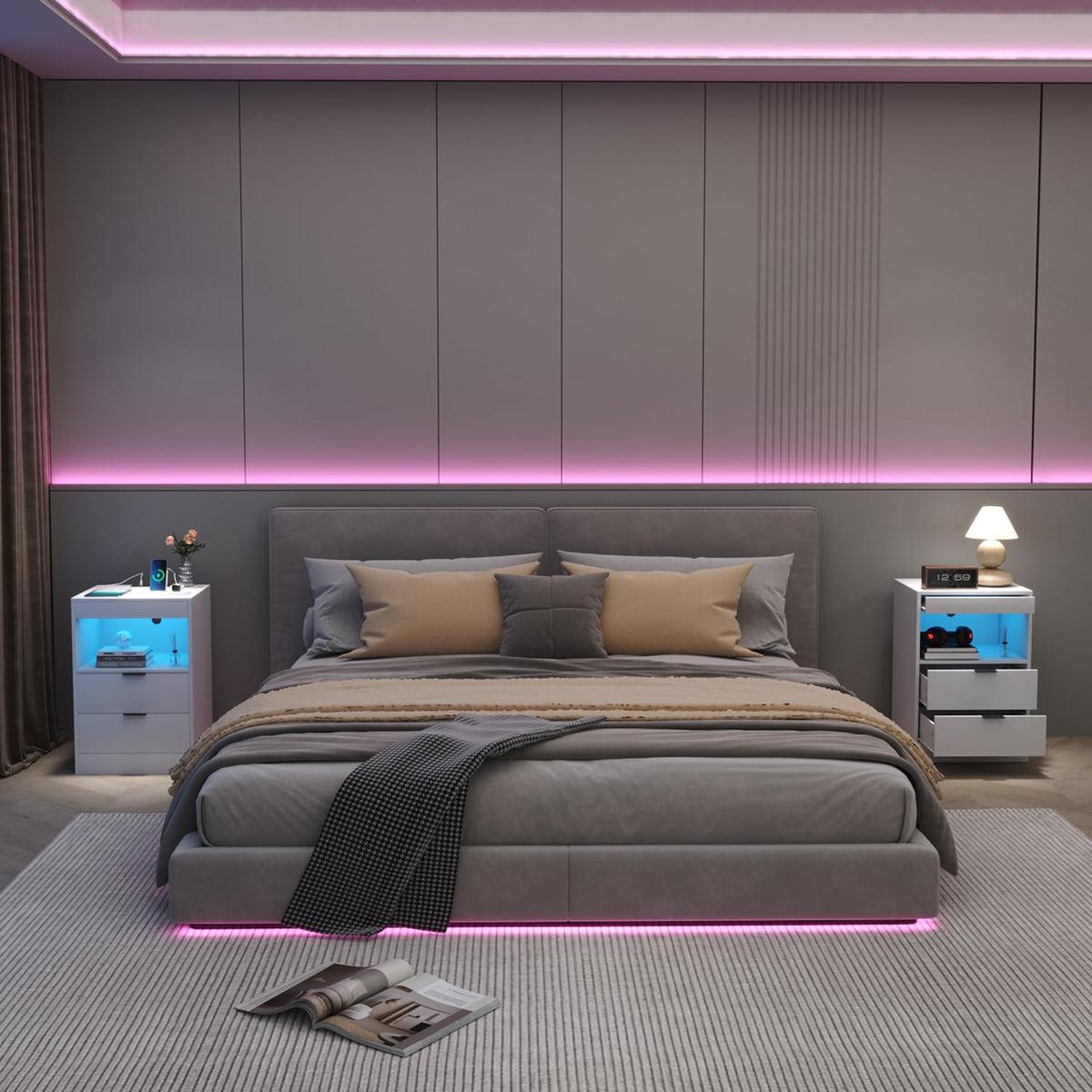 LED Nightstand with Charging Station