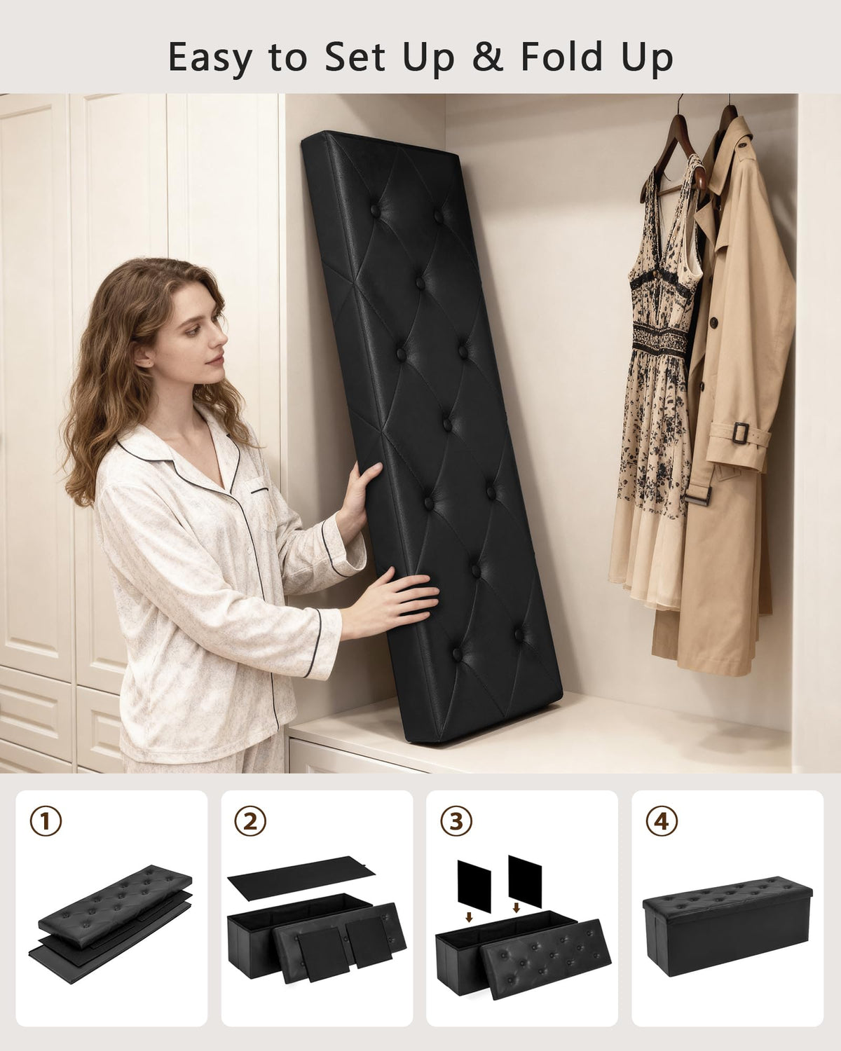 Folding Storage Ottoman Bench
