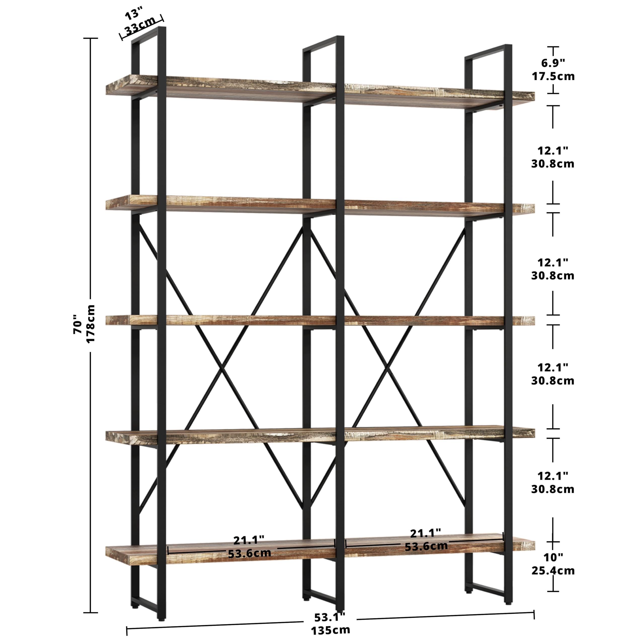 5-Tier Double Wide Industrial Bookshelf