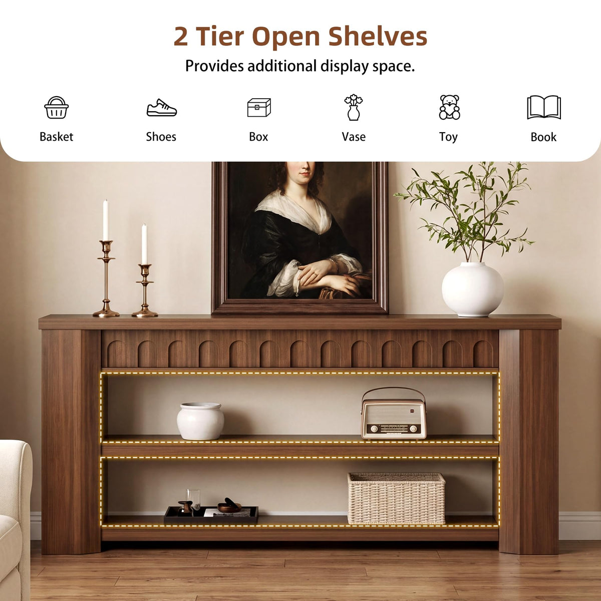 3-Tier Walnut Console Table