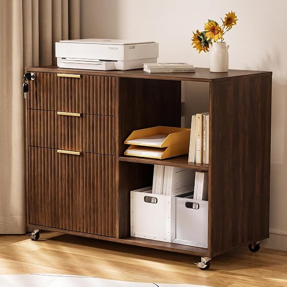 3-Drawer Fluted Mobile File Cabinet