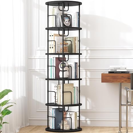 5-Tier 360° Rotating Bookshelf Tower, Floor Standing Swivel Bookcase