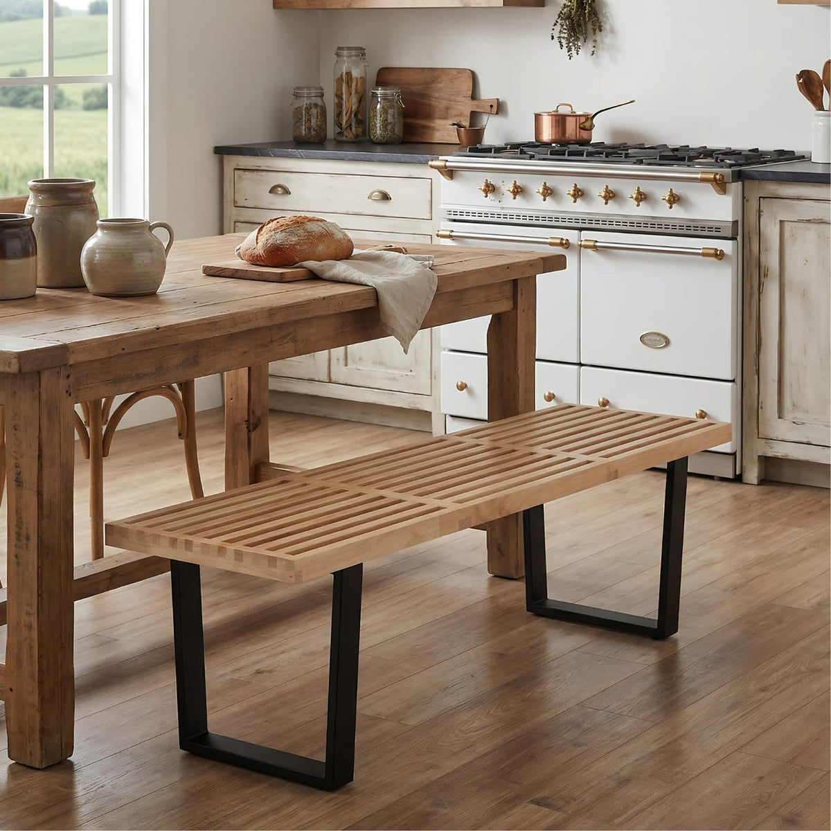 Natural Wood Entryway Bench