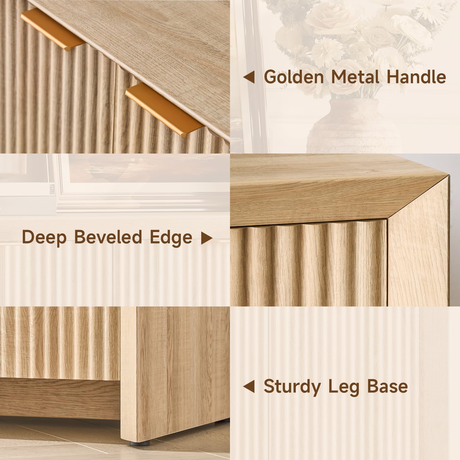 Fluted Sideboard Buffet Cabinet – Natural Oak
