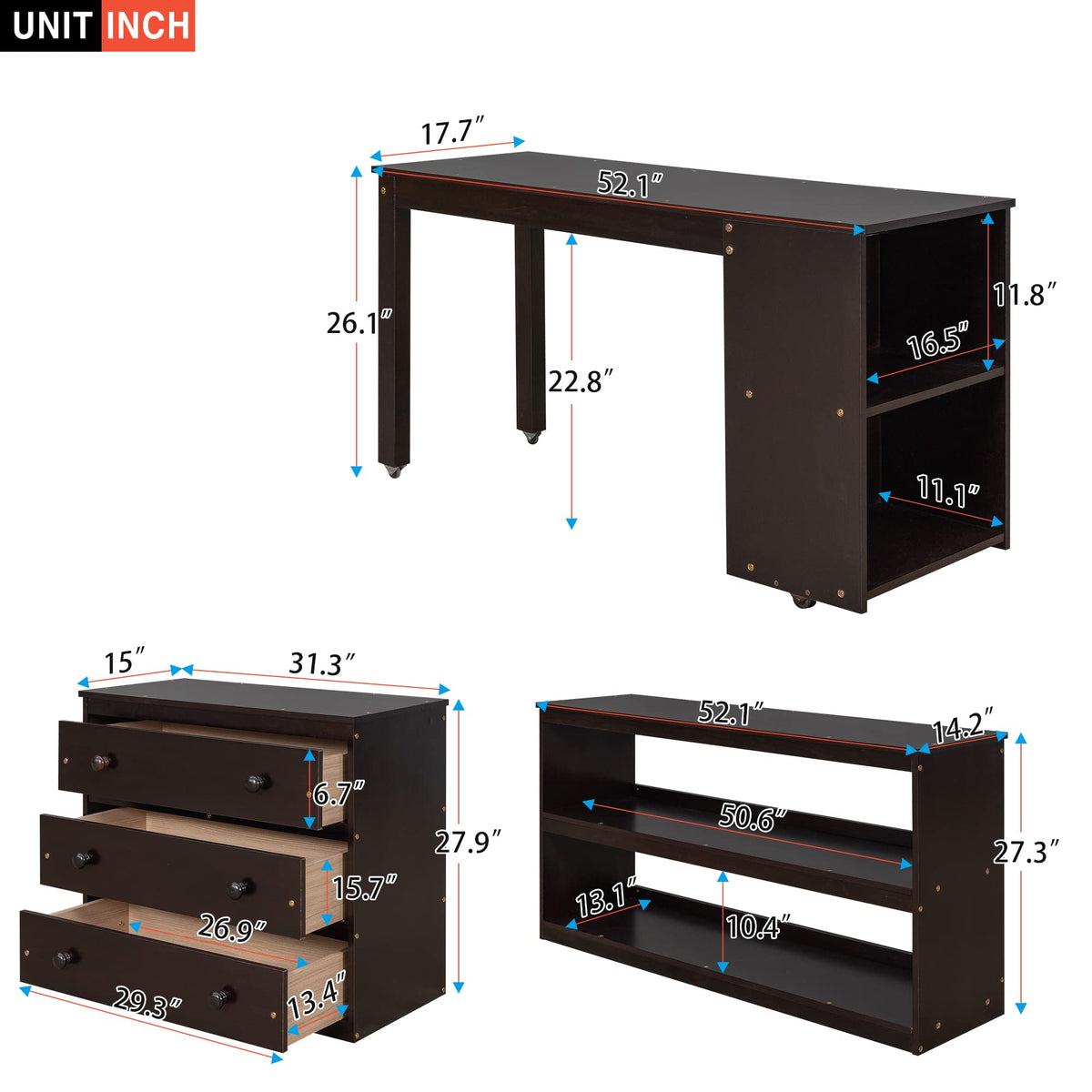 Merax Solid Wood Full-Size Low Loft Bed Frame with Ladder for Kids Bunk, Cabinet + Desk, Pure Espresso