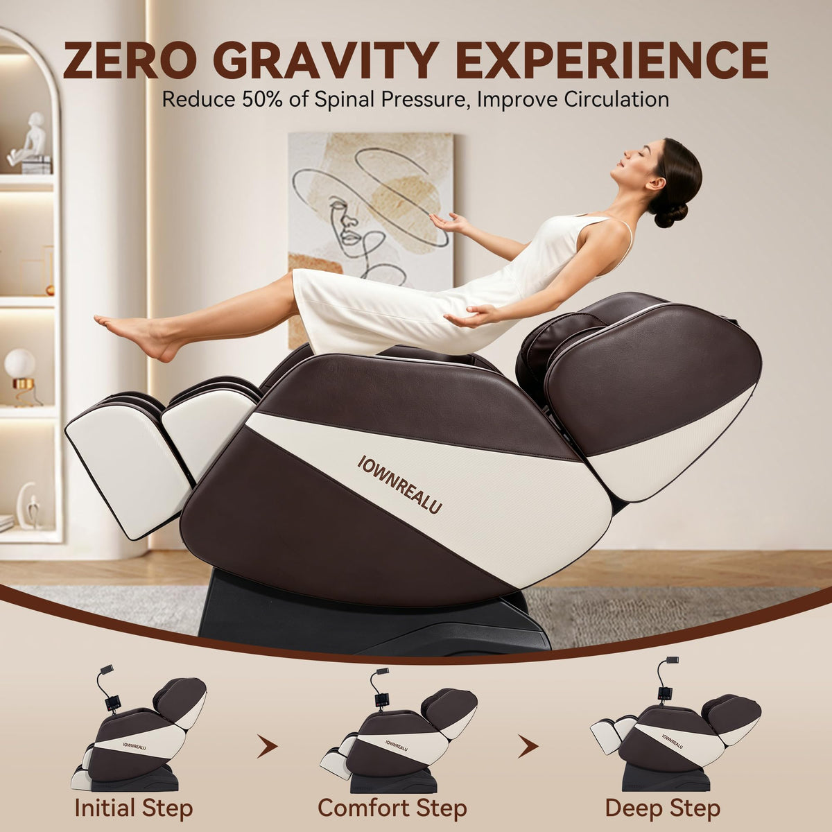 ZHCREAL 2026 Massage Chair Full Body, Zero Gravity Massage Chair Recliner with 10 Fix Rollers, Airbags, Heating, Foot Massage, Auto Modes, Bluetooth Speaker, Smart Screen Controller, Brown