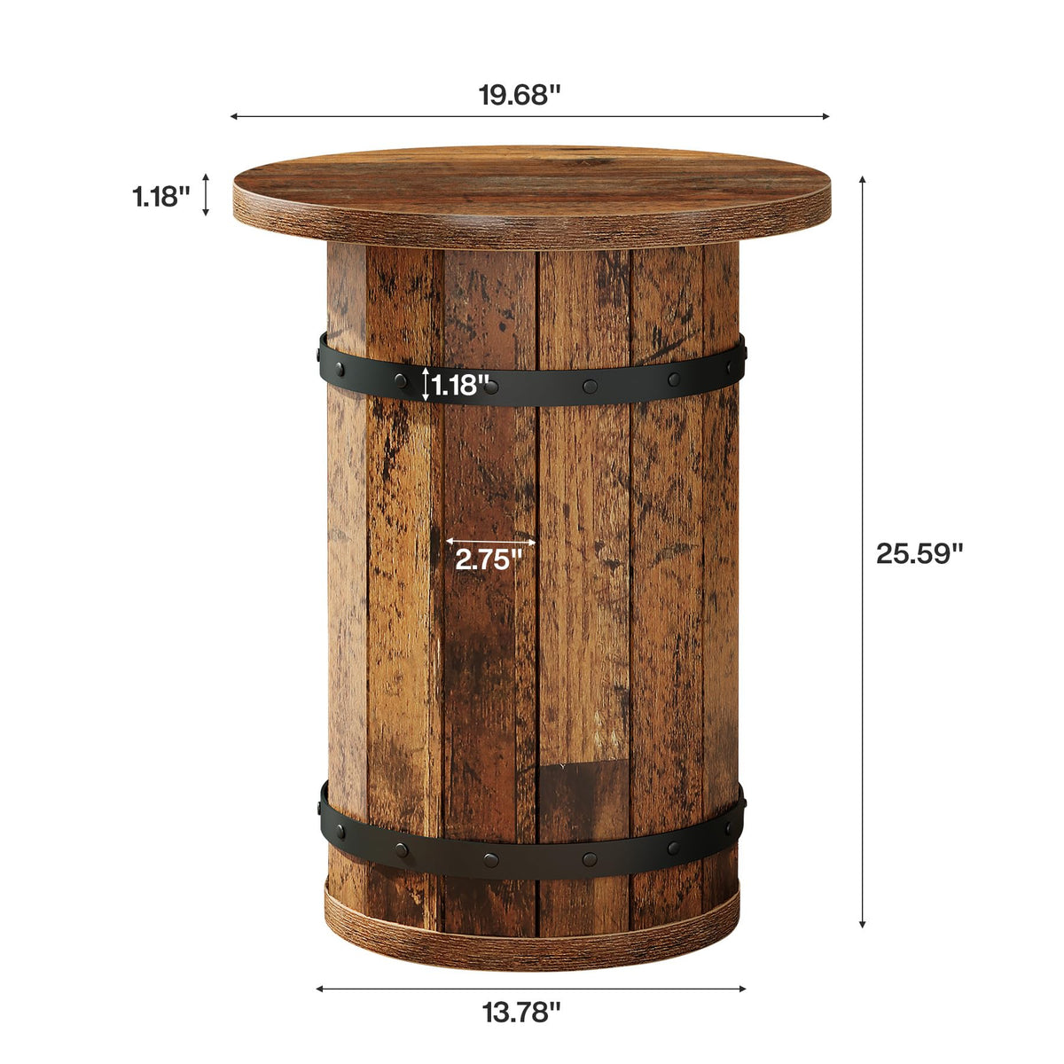 Tribesigns Round Side Table, Rustic End Tables Living Room, Rustic Brown