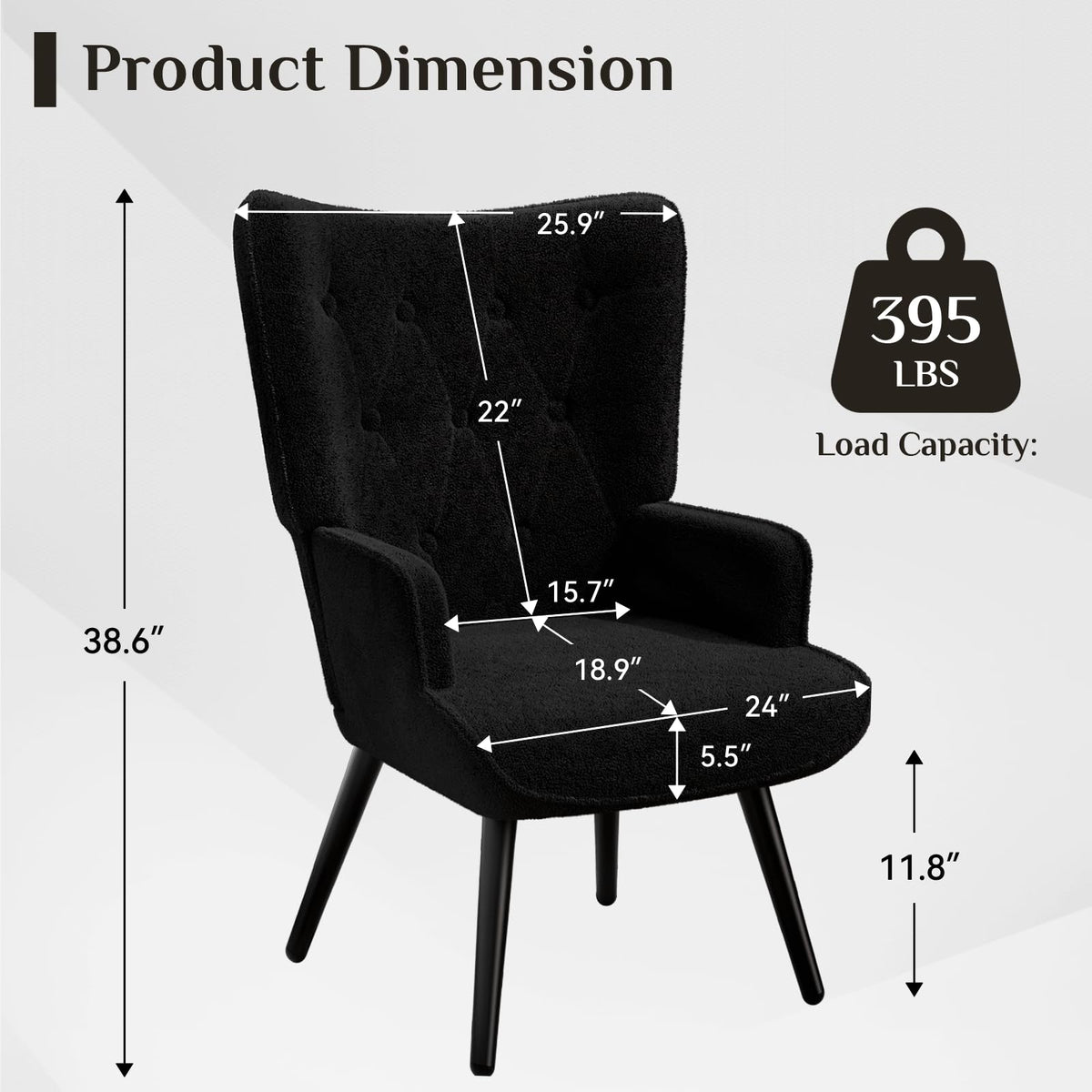 Black Teddy Wingback Chairs, Set of 2