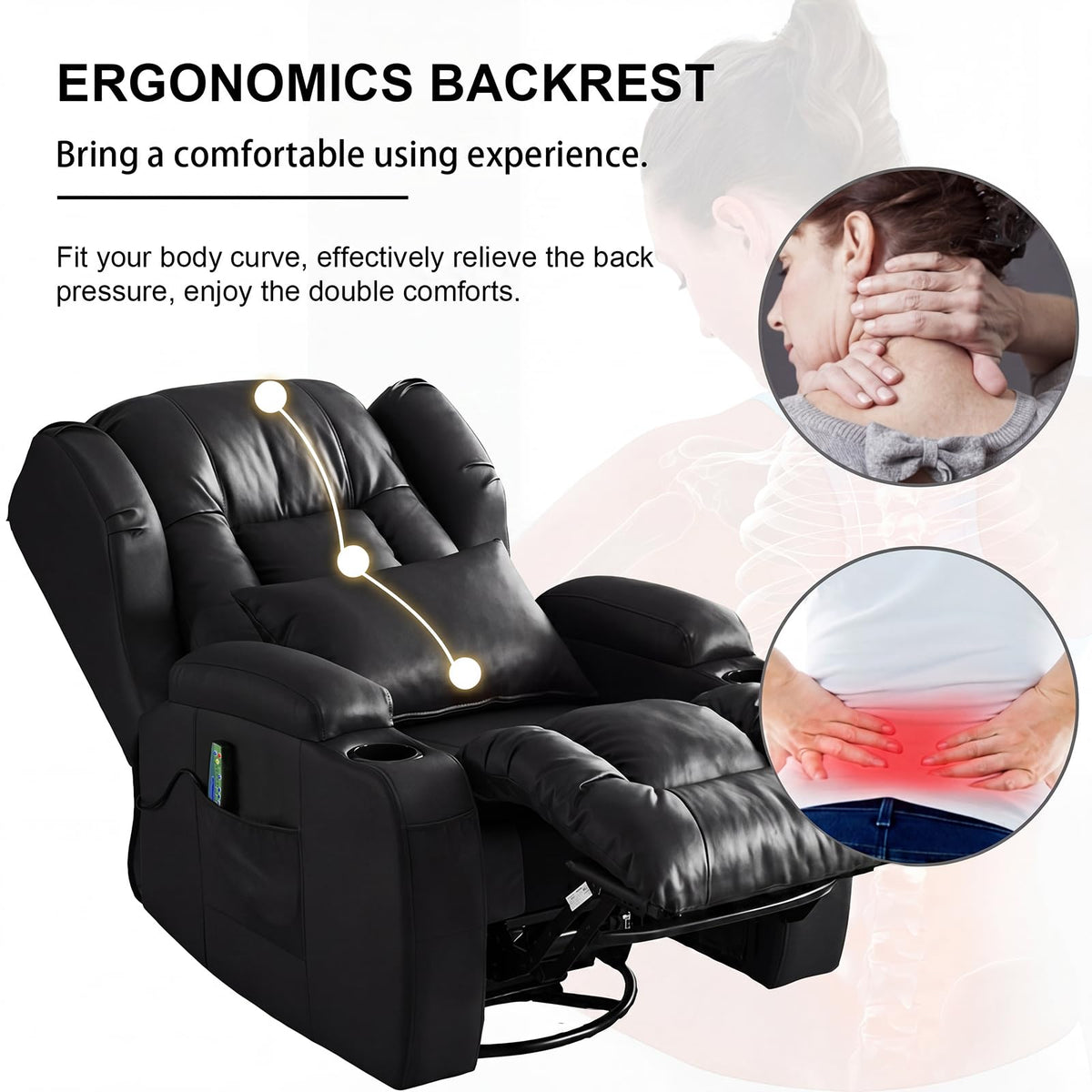 Oprisen Power Swivel Rocker Recliner Chair Home Theater Seating, Dual Motor Electric Upholstered Movie Gaming Reclining Sofa with Heat Massage/4 Modes LED Light/USB Port/Cup Holders/Pockets