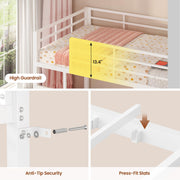 ADORNEVE Low Bunk Bed Twin Size with Bookshelf, Toy Organizer & Storage Drawers, Metal Floor Bunk Bed Twin Over Twin with RGB Lights & Charging Station, Safety Guardrail & Ladder, Small Space, White