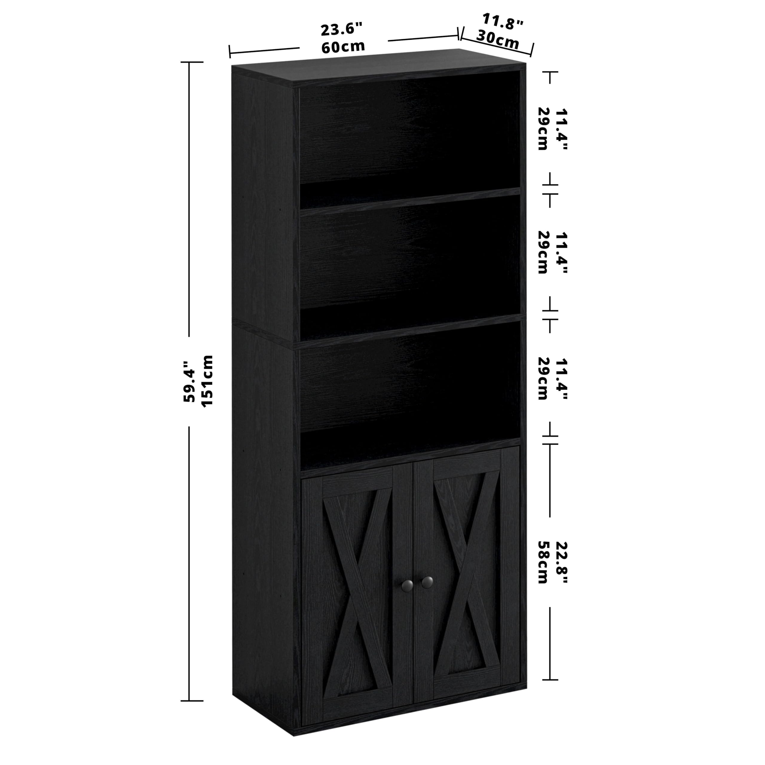 IRONCK Industrial Bookshelves and Bookcases with Doors 11.8 in Depth Floor Standing 5 Shelf Display Storage Shelves Tall Bookcase for Home, Office, Living Room