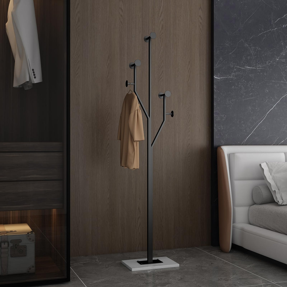 JIAYUEJU Freestanding Coat Rack Marble Base Coat Tree Heavy Duty(Black)
