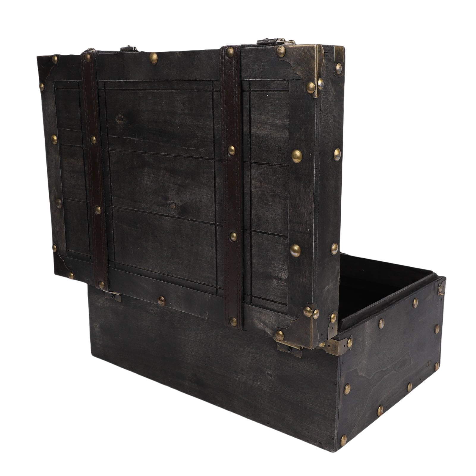 Vintage Wooden Storage Trunk with Hinged Lid & Leather Handle
