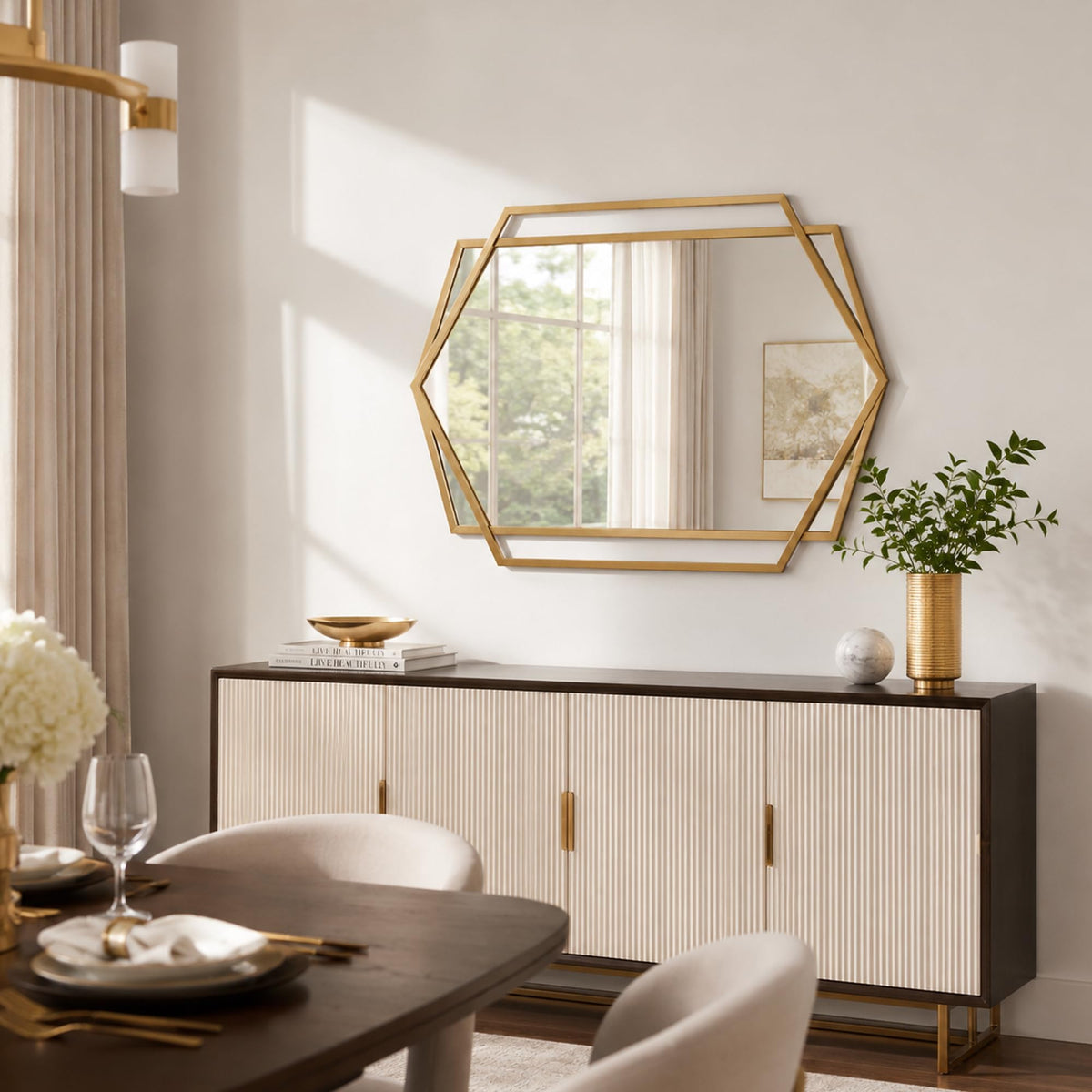 Matte Gold Hexagon Wall Mirror