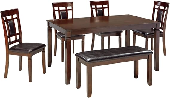 6-Piece Dining Table Set with Bench & 4 Upholstered Chairs