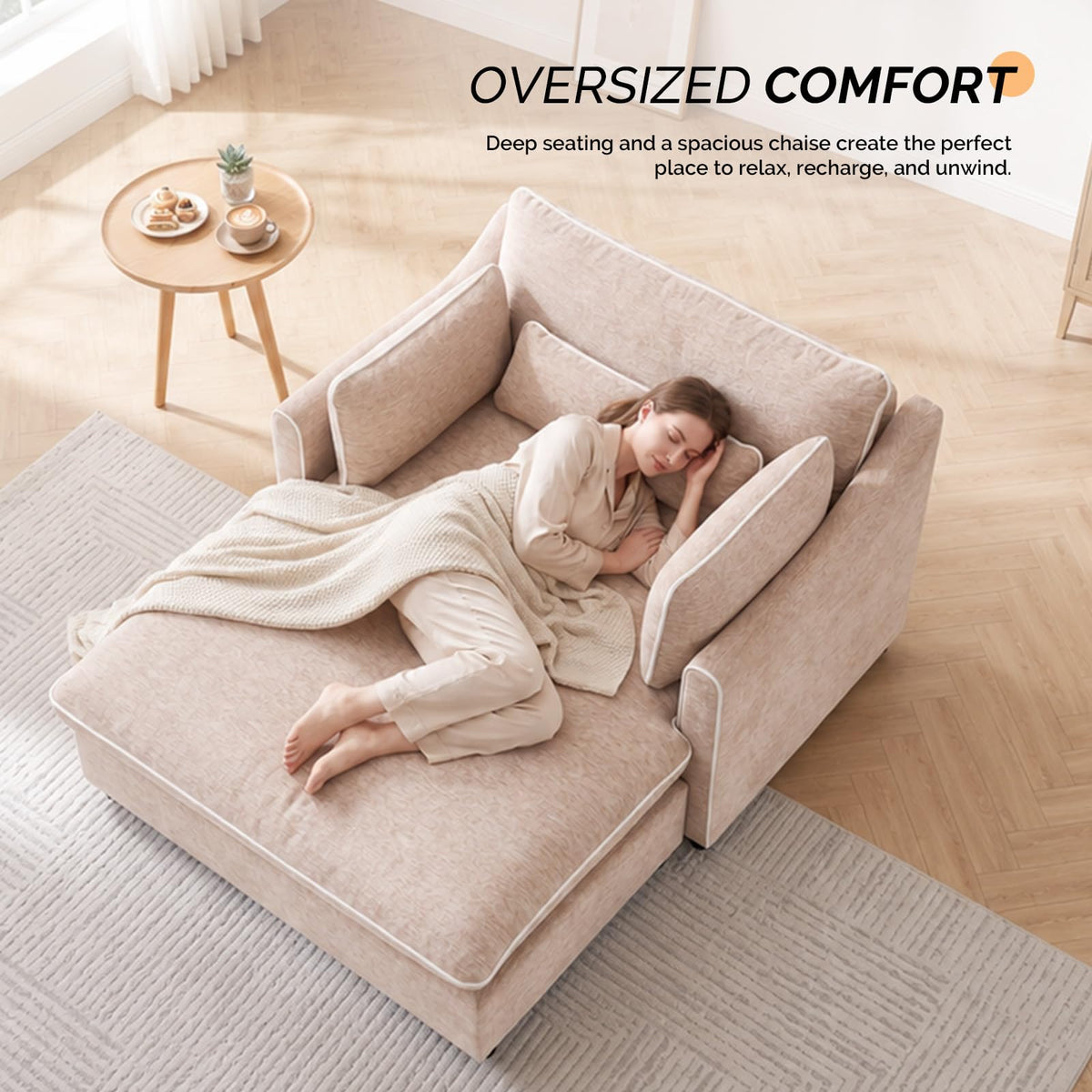 VINGLI Oversized Chaise Lounge Chair Indoor, Modern Sleeper Sofa Chair Bed