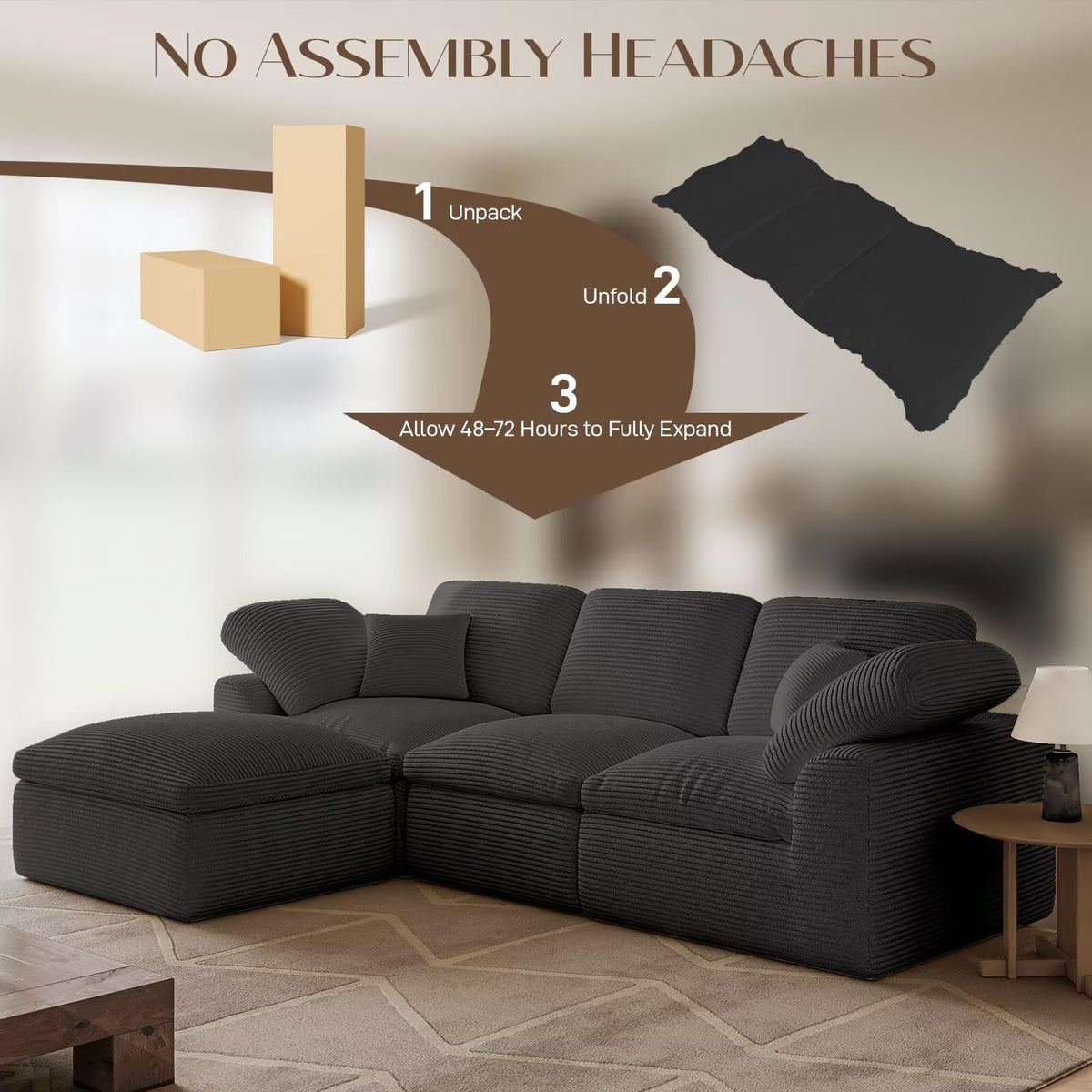 Corduroy Modular Sectional Sofa with Ottoman