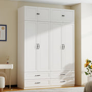 Tall Armoire Wardrobe Closet with 4 Drawers & Top Cabinet