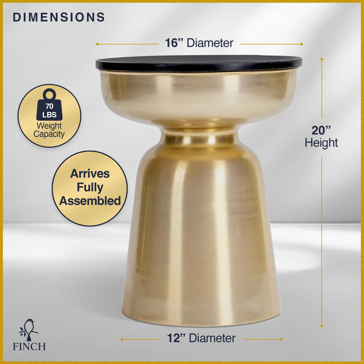 Black Granite Hourglass Side Table