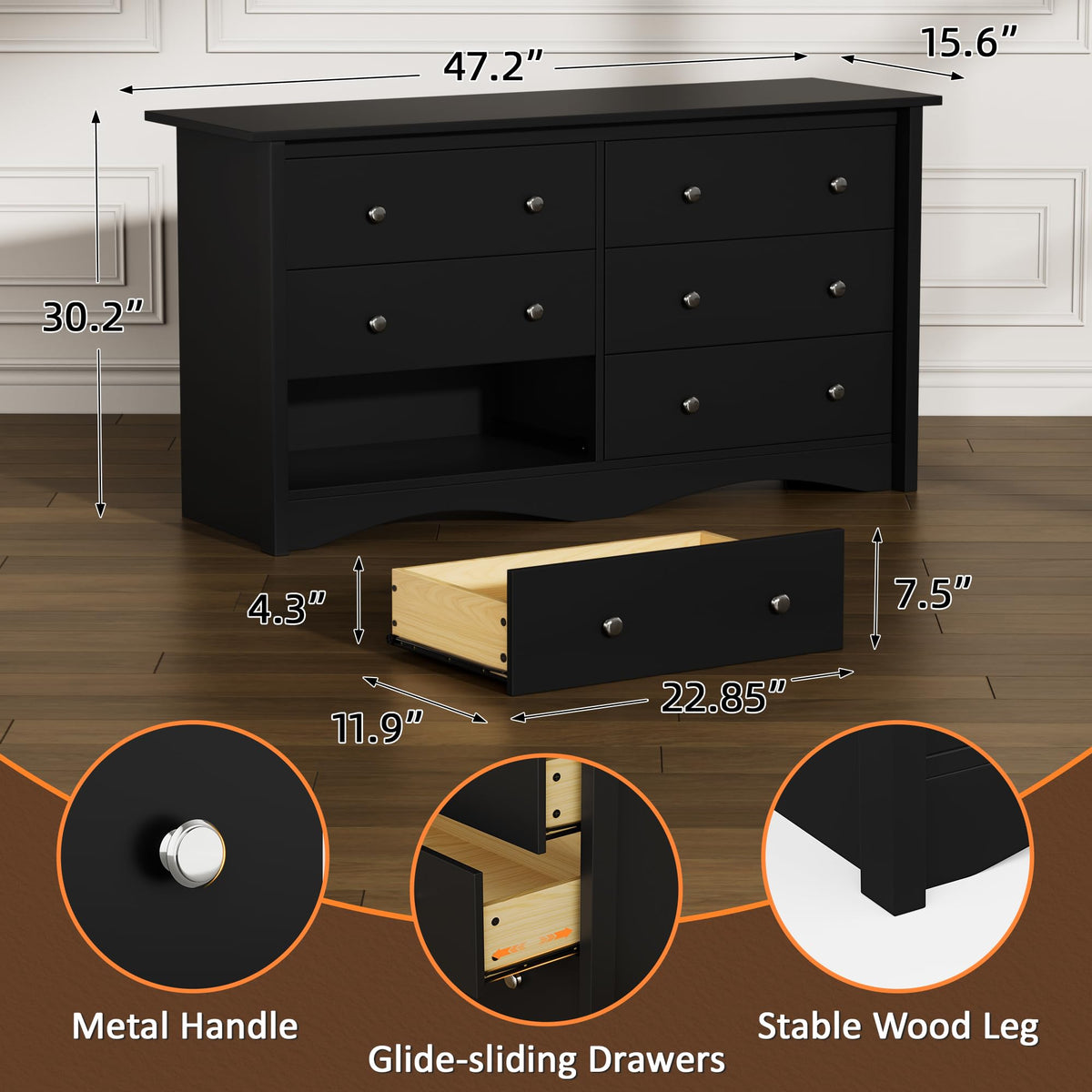 6-Drawer Wood Dresser