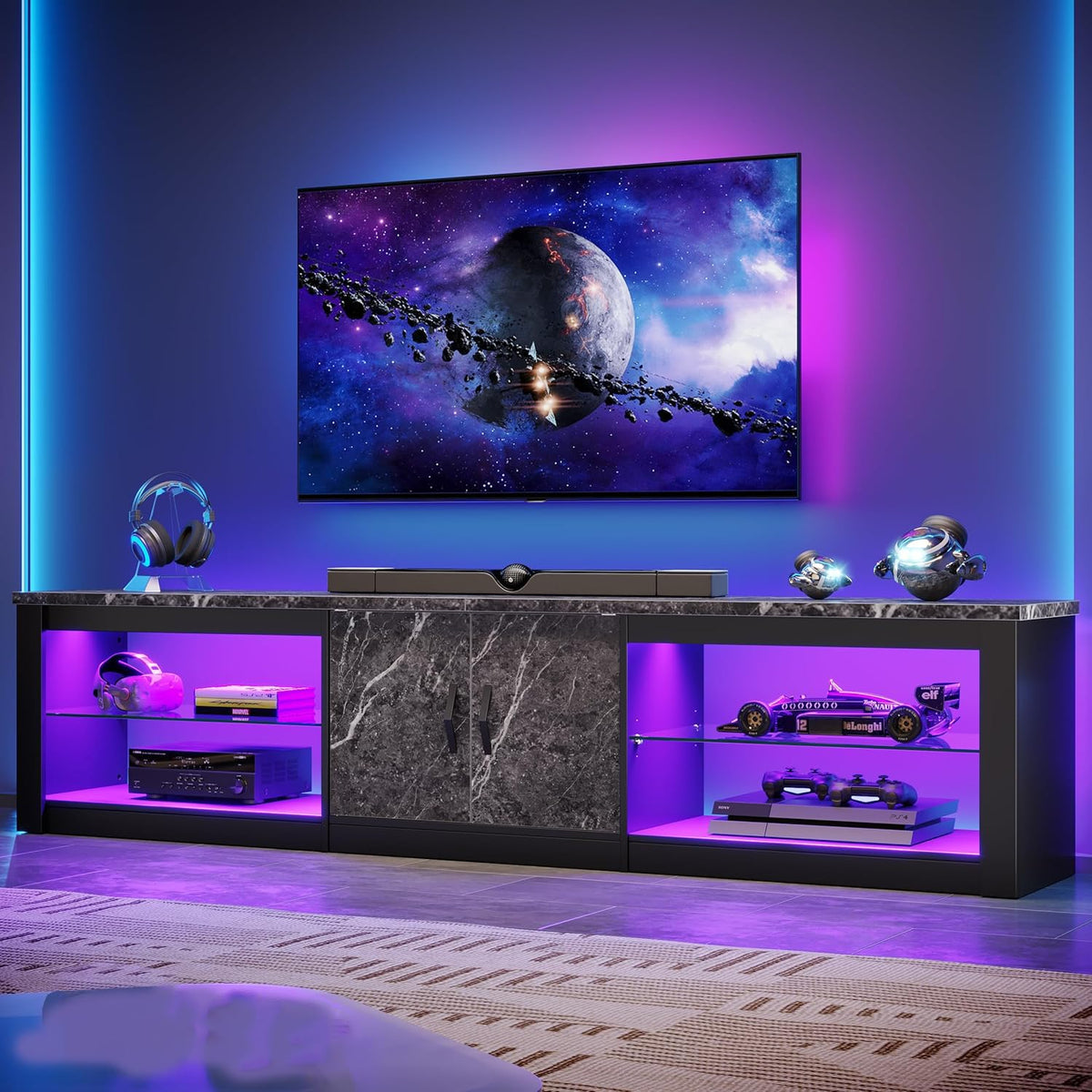 Black Marble LED TV Stand