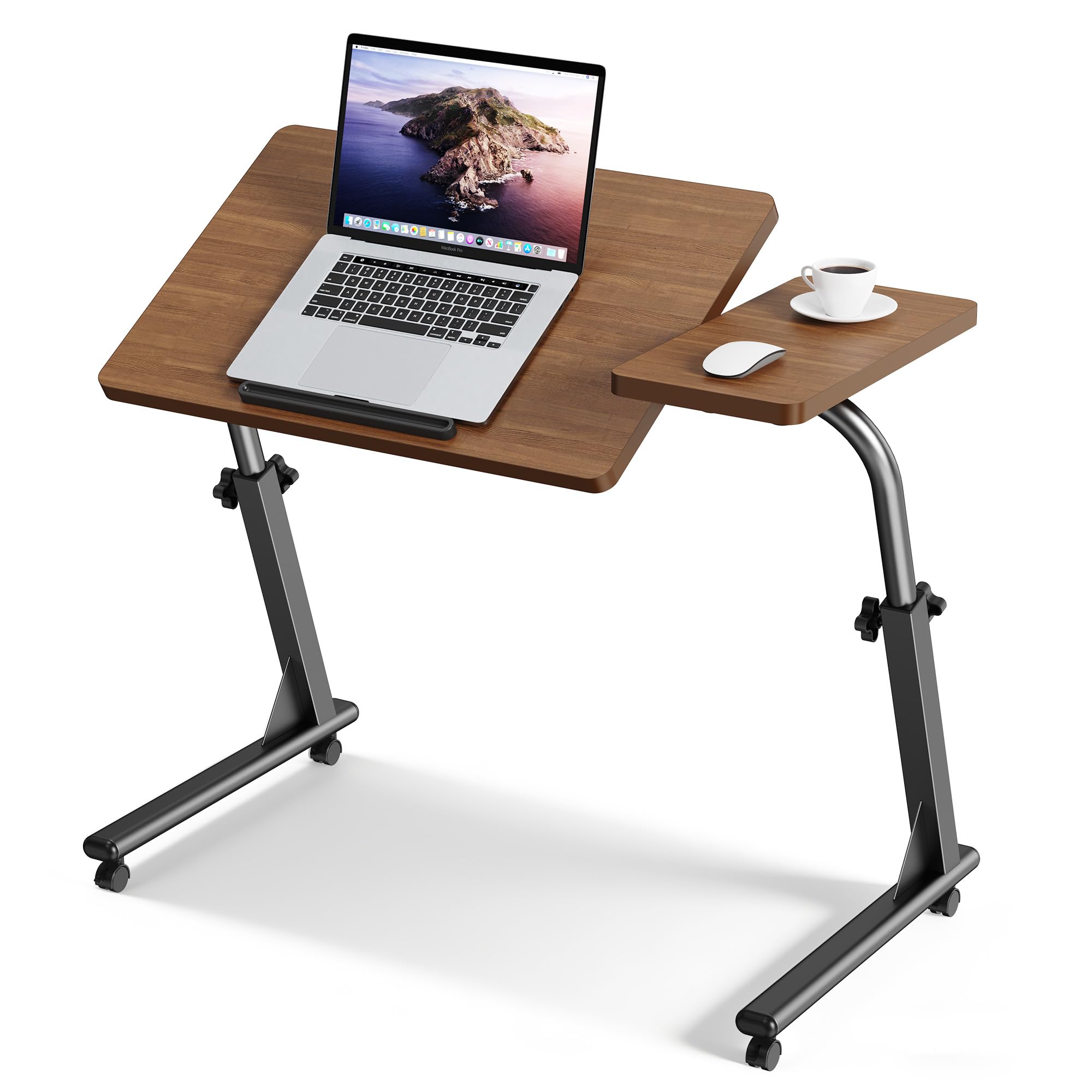 Forjarn TV Tray Table, Mobile TV Dinner Trays for Eating on Couch, Folding Side Desk with Wheels, Tilt & Height Adjustable Snack Table Laptop Desk for Sofa Living Room Bedroom & Office (Brown)