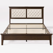 Solid Wood Upholstered Bed Frame with LED & Charging Station