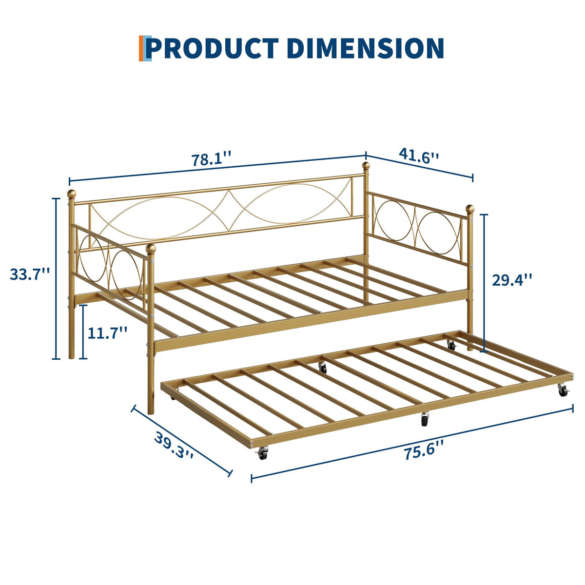 IDEALHOUSE Metal Twin daybed with Trundle with Steel Slat Support