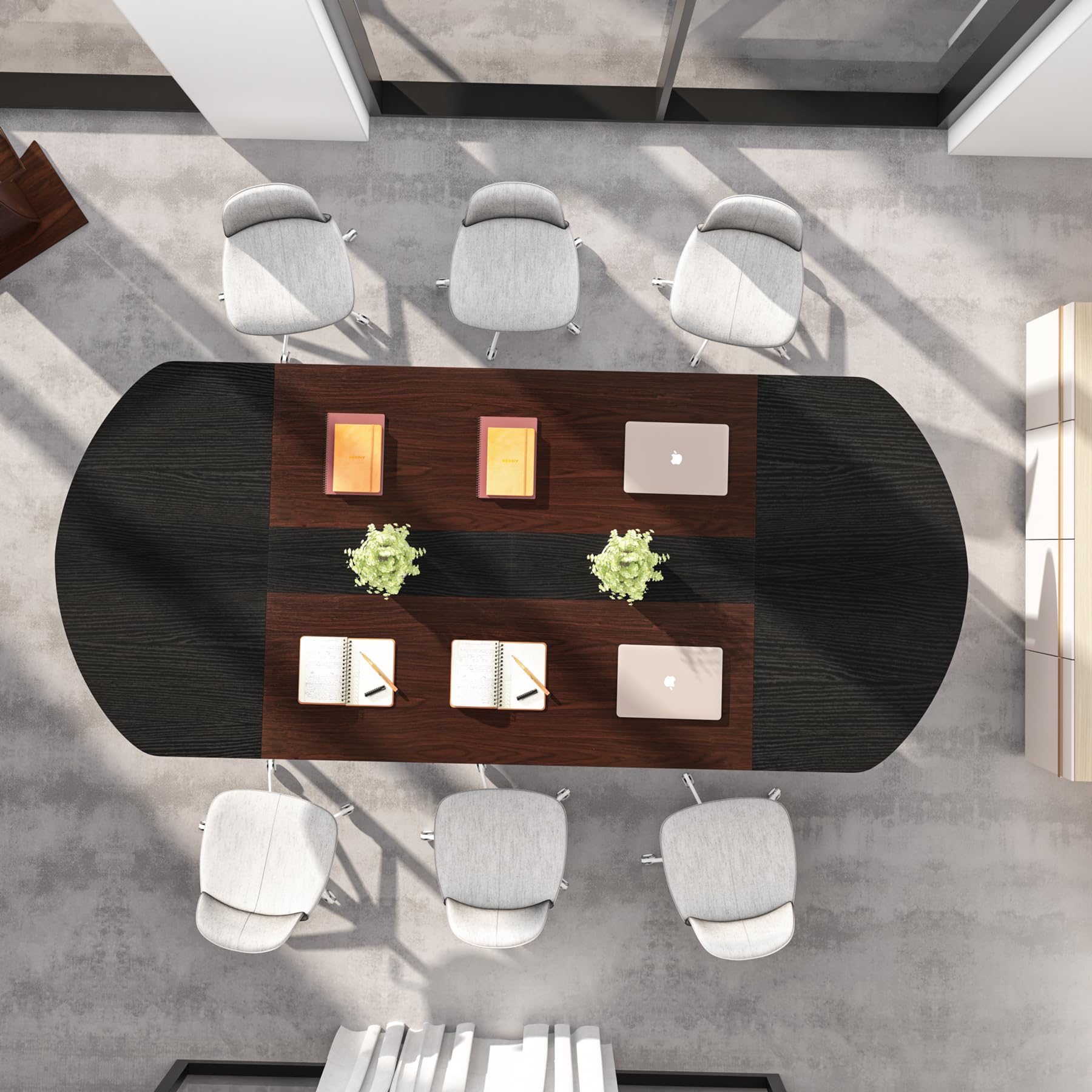 Oval 6 ft Conference Table, Two-Tone Walnut & Black