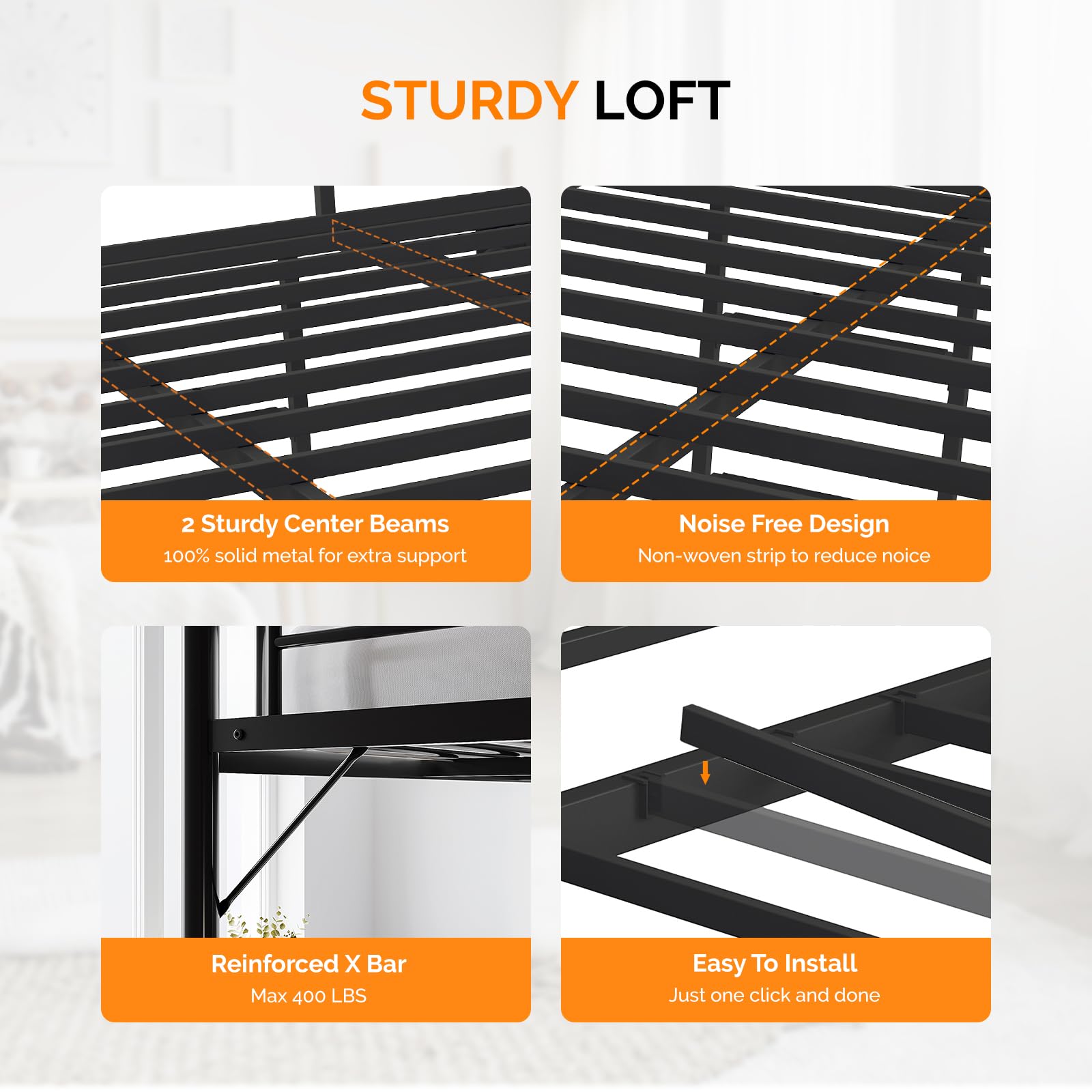 Queen Loft Bed with Charging Station & LED Lights