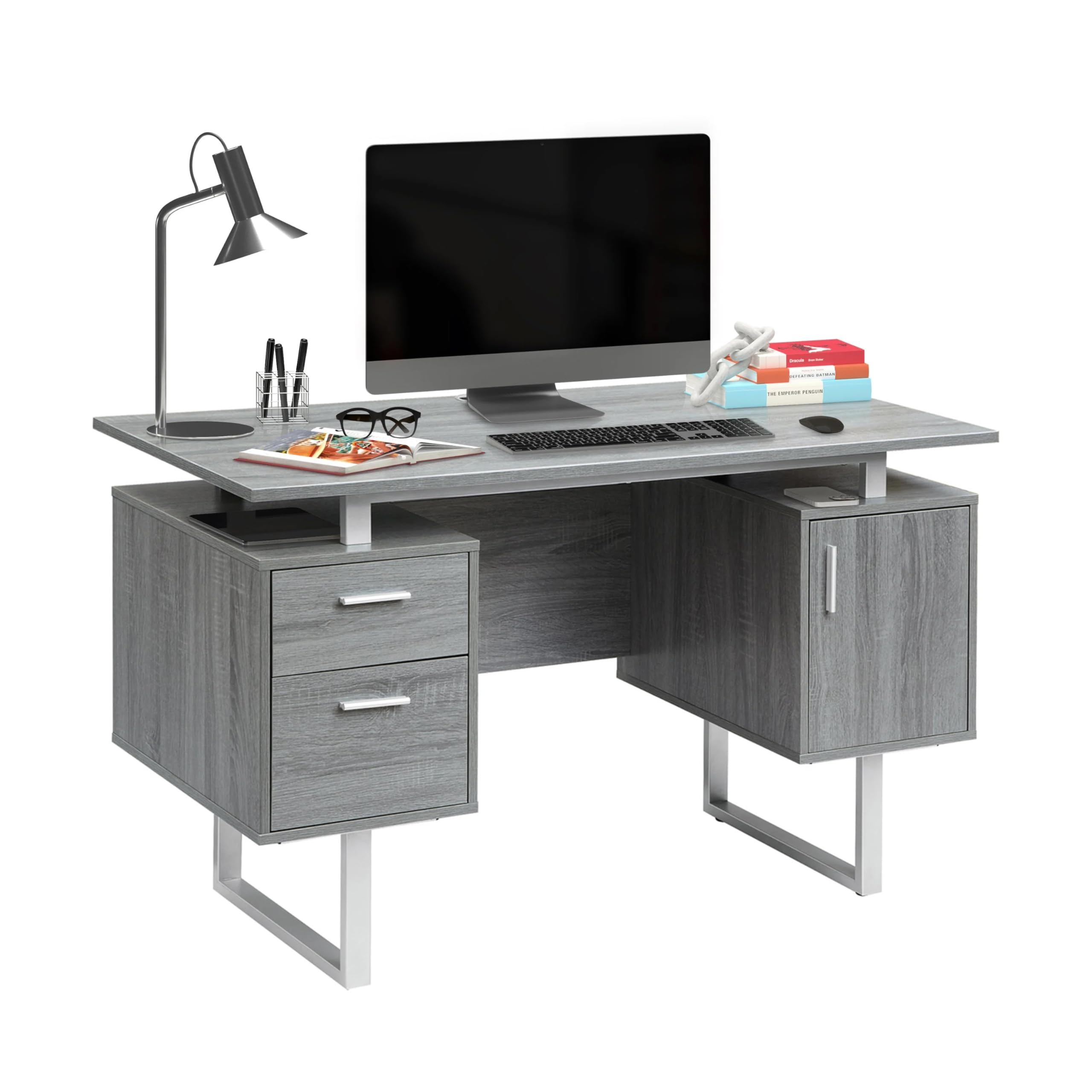 Modern Office Desk with Storage Drawers & File Cabinet