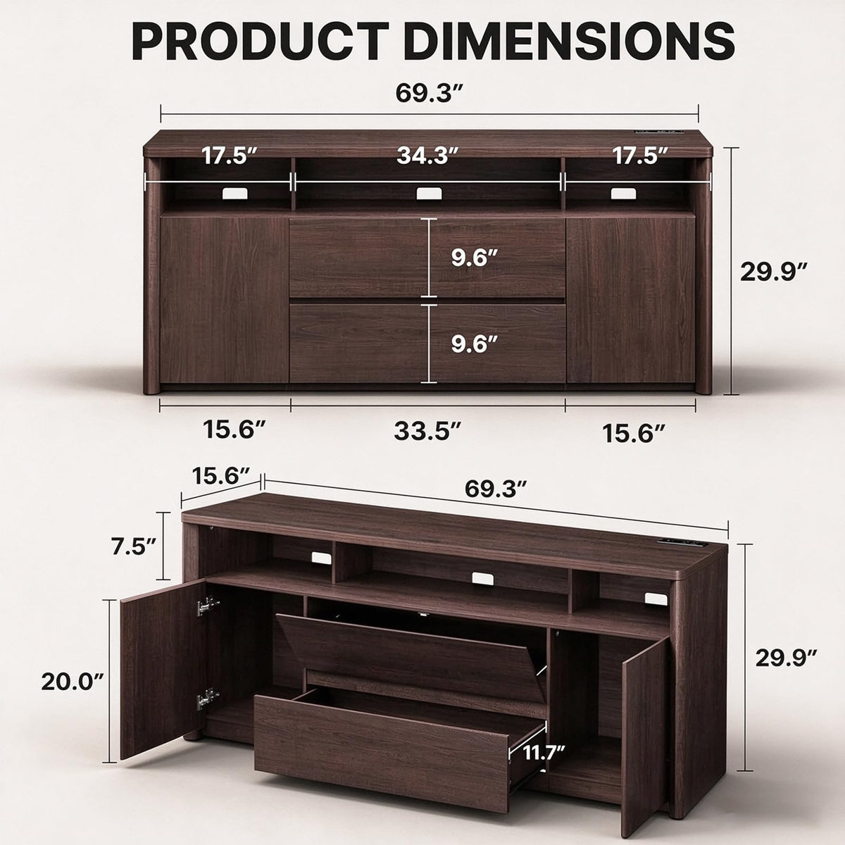 Walnut TV Stand with LED & Charging Station
