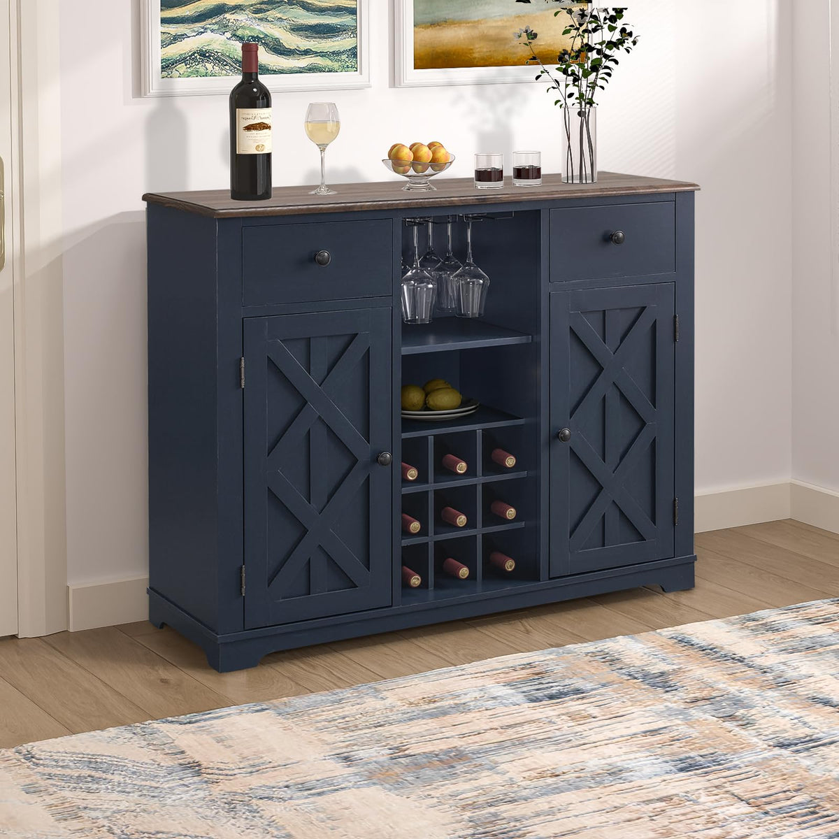 Navy Wine Bar Cabinet