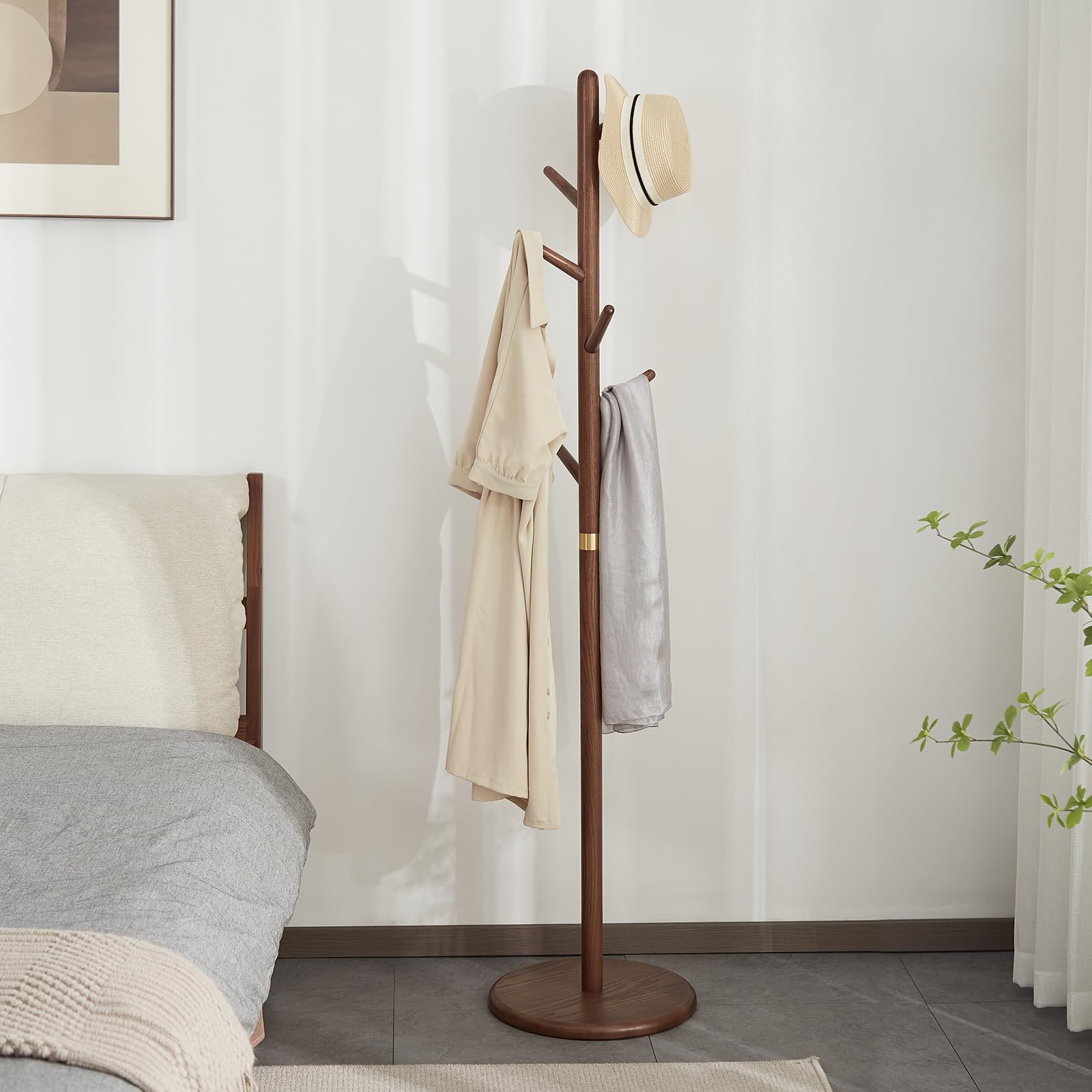 Wooden Freestanding Coat Rack with 6 Hooks