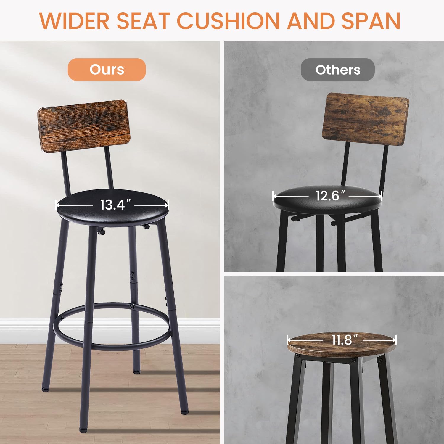 3-Piece Industrial Bar Table Set with 2 Stools