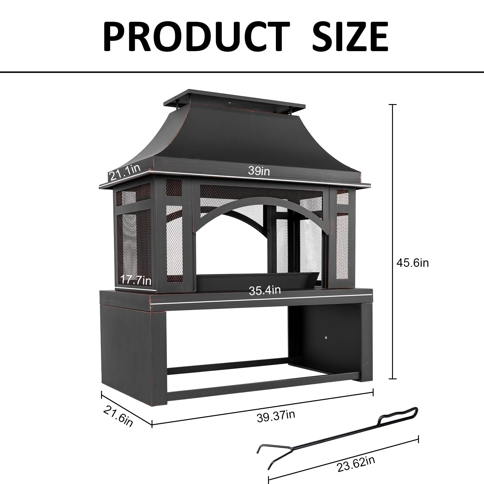 Steel Chiminea Outdoor Wood Burning Fire Pit with Chimney